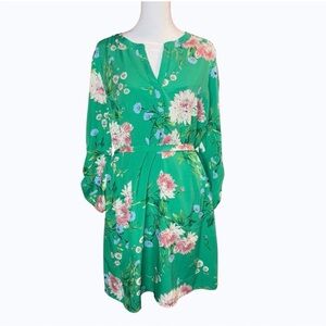 Daniel Rainn Long Sleeve Floral Midi Dress Green Womens Large